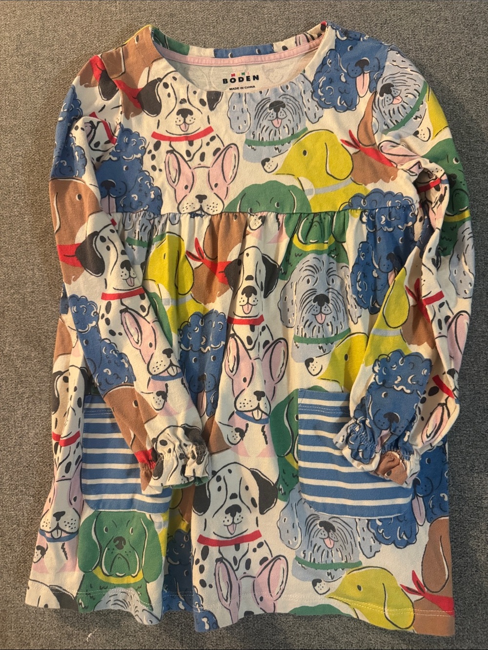 Boden Girls' Multi-Color Dog Print Long Sleeve tunic Top